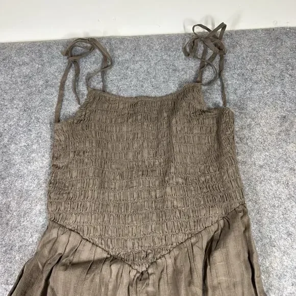 American Eagle Bella Jumpsuit Small Wide Leg Brown Striped Cotton Tie Straps - Picture 5 of 11